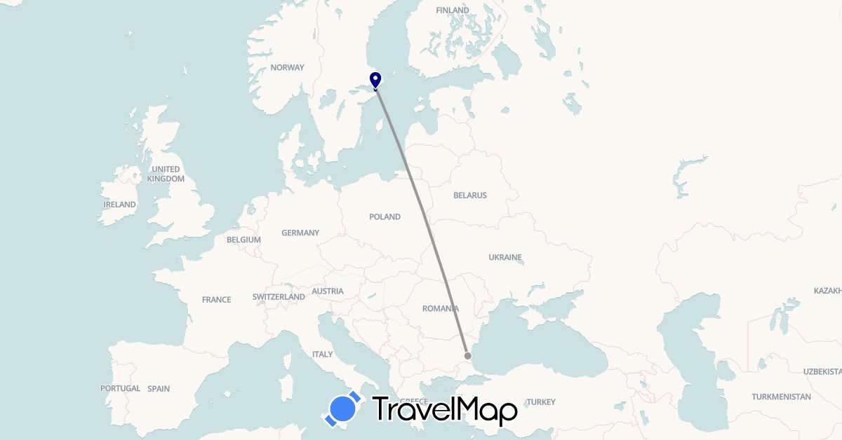 TravelMap itinerary: driving, plane in Bulgaria, Sweden (Europe)